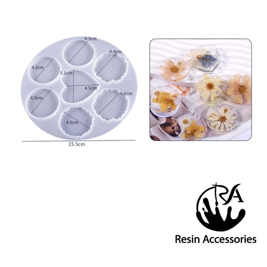 Multi-Shape Pop Socket Silicone Mold (১৫.৫ সেমি) – 7-Cavity Casting Mold for Resin Phone Grips, Keychain Charms & DIY Personalized Accessories