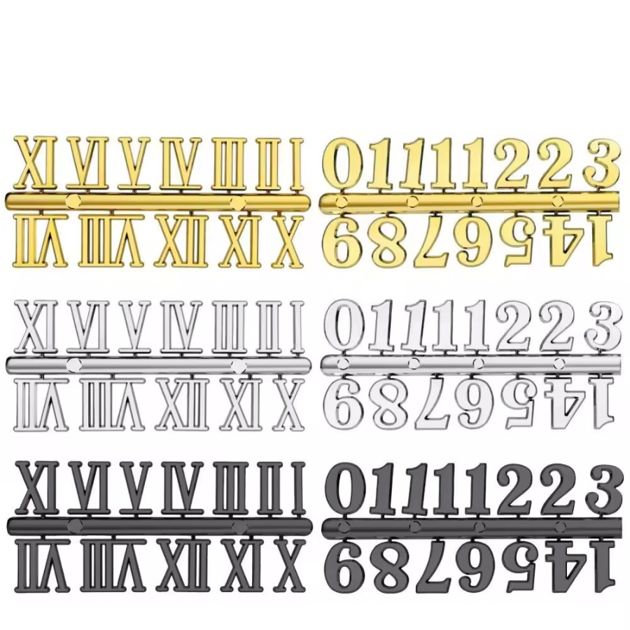ABS Plastic Clock Roman & Arabic Numerals 3D Metallic Finish Number Set for DIY Resin Wall Clocks & Home Decor