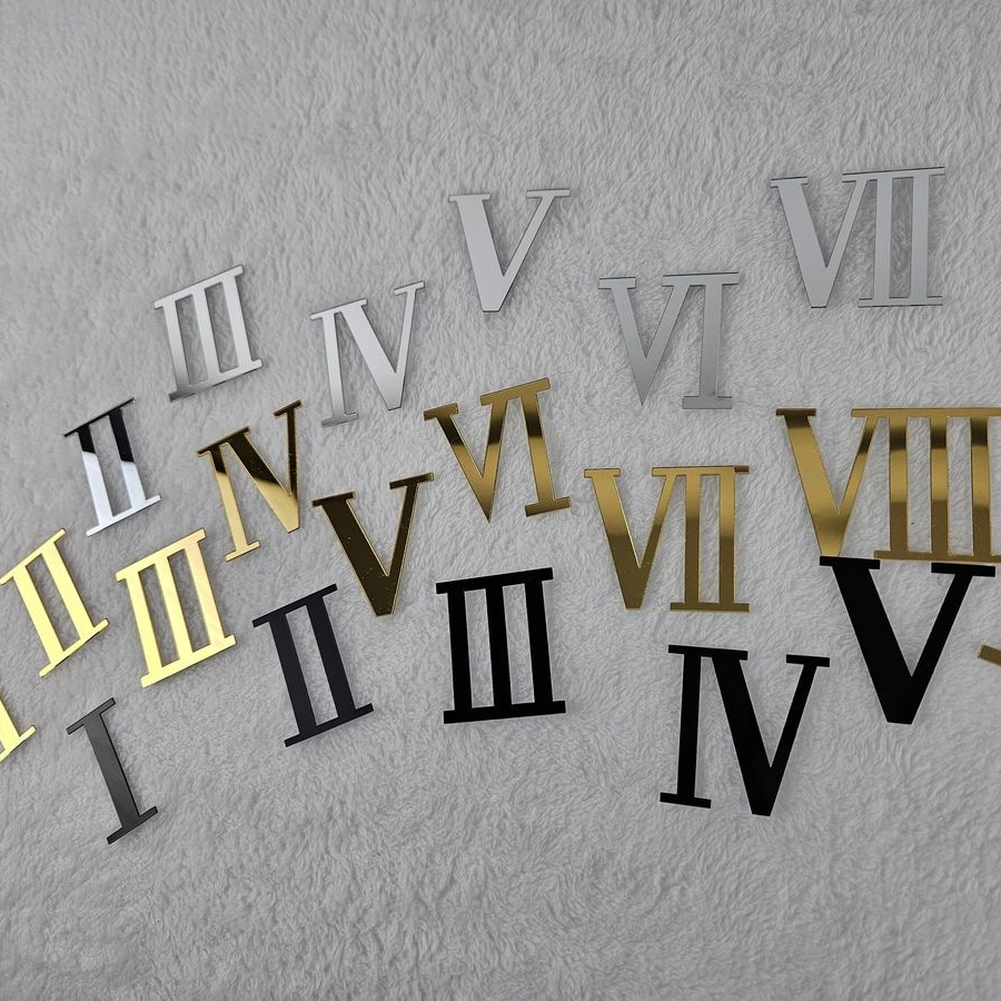 Premium Acrylic Roman Clock Numbers (ঘড়ির রোমান সংখ্যা) – Mirror Gold And Silver Roman Numeral Set for Resin Art & DIY Wall Clocks