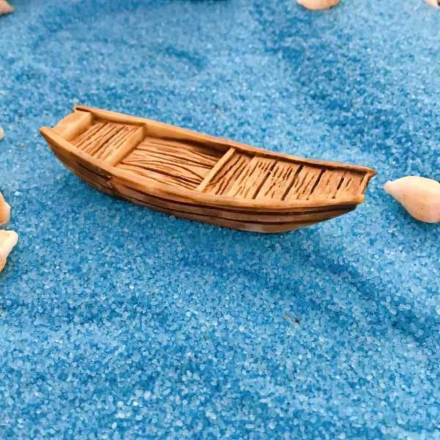 Miniature Resin Boat Decor (রেজিন বোট) – Detailed Brown Wooden-Style Boat for Ocean Art, Dioramas & Zen Garden Landscapes