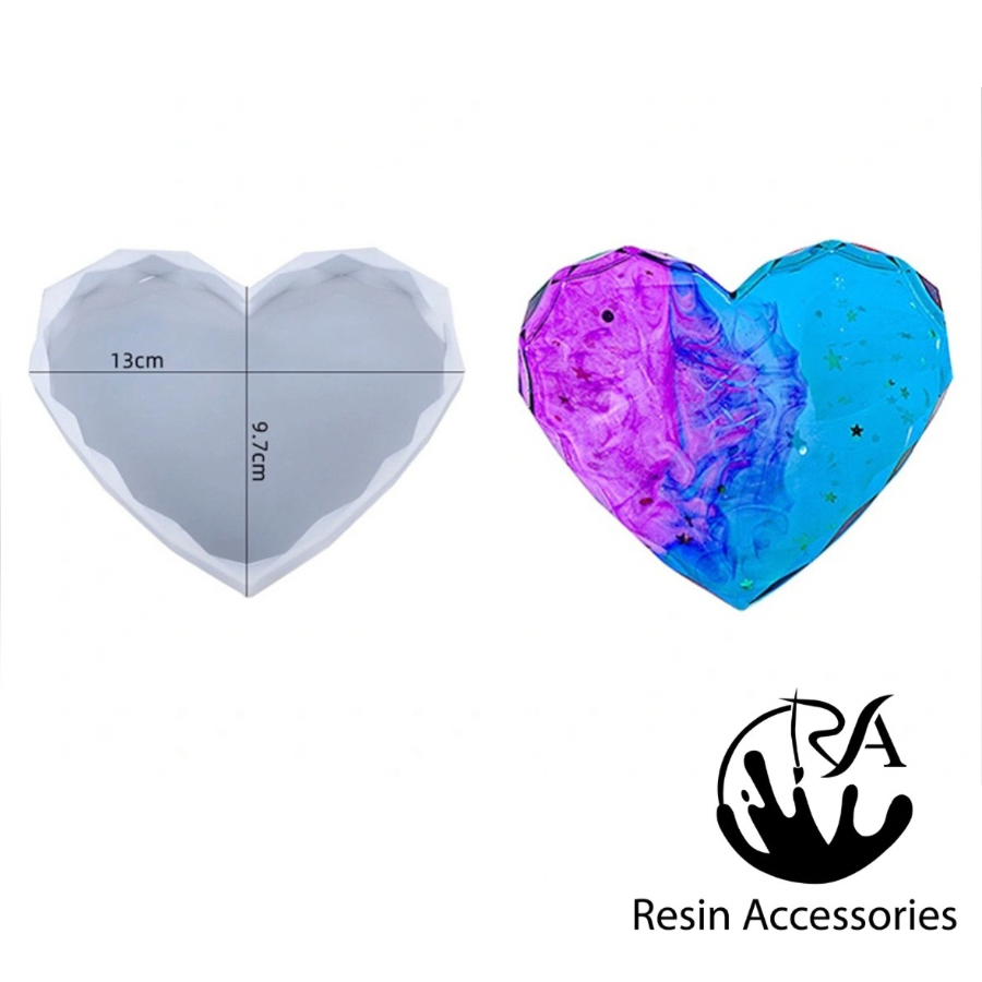 Diamond Cut Large Heart Silicone Mold (13x9.7x1.5cm) – Faceted 3D Crystal Heart Casting Mold for Resin Art, Flower Preservation & Home Decor